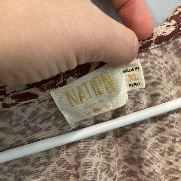 Nation Ltd Renee Shirred Sleeve V-Neck Size XL Pima Cotton Red Preppy Classic - Picture 5 of 13